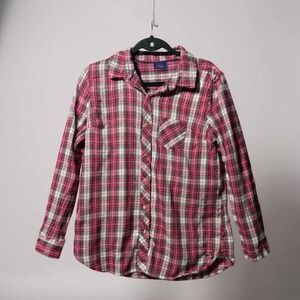 Le Tigre Women's Pink White Plaid‎ Long Sleeve Button Up Shirt Size L